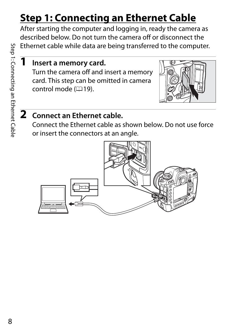 Step 1: connecting an ethernet cable | Nikon D4S User Manual | Page 18 / 100