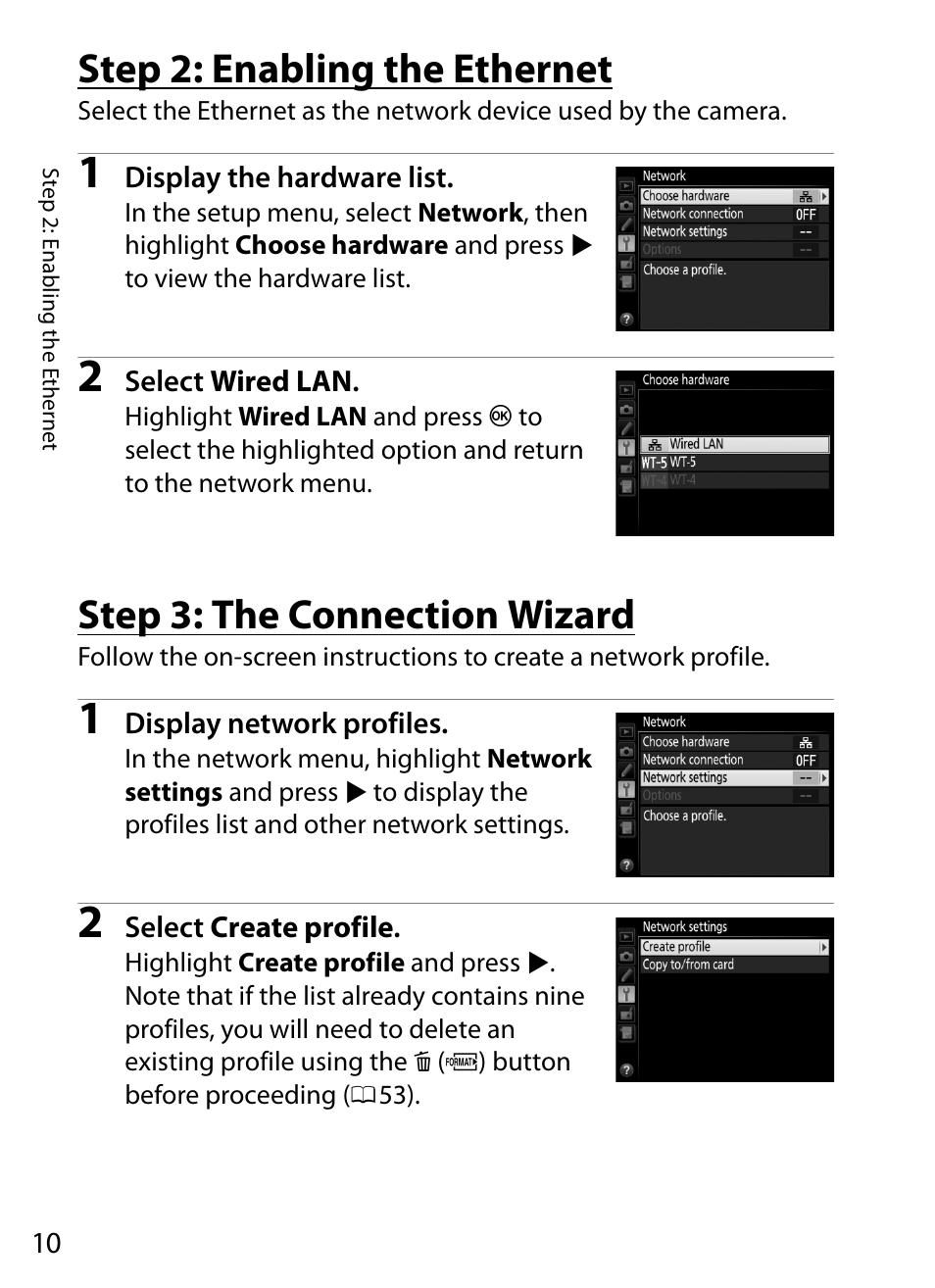 Step 2: enabling the ethernet, Step 3: the connection wizard | Nikon D4S User Manual | Page 20 / 100