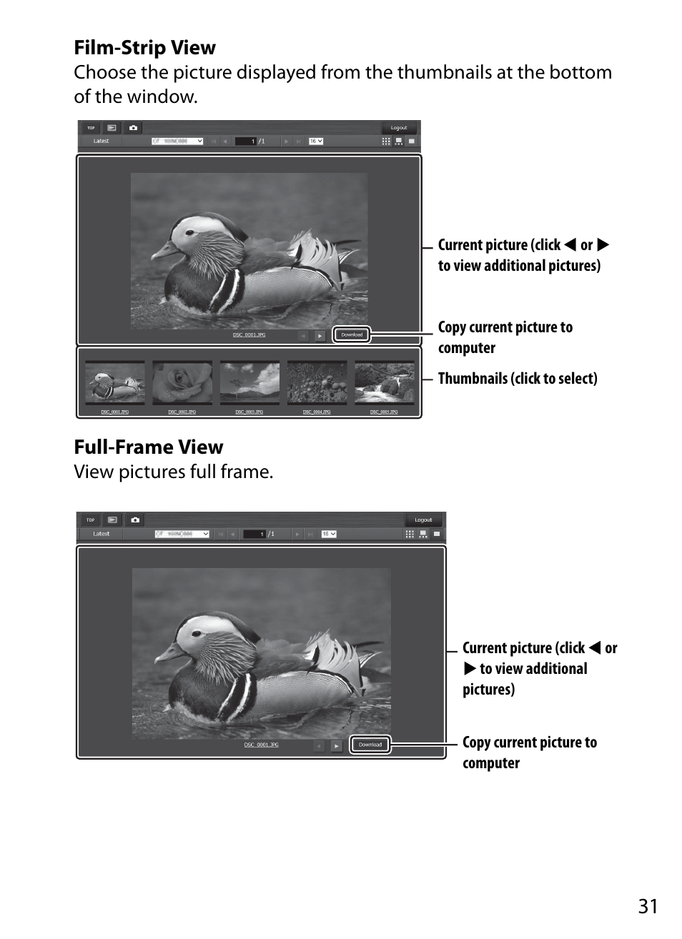 031), and full-fr, Film-strip view, Full-frame view | Nikon D4S User Manual | Page 41 / 100