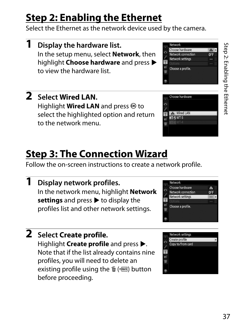 Step 2: enabling the ethernet, Step 3: the connection wizard | Nikon D4S User Manual | Page 47 / 100