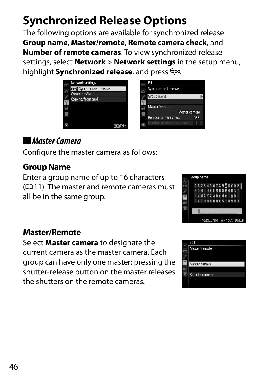 Synchronized release options, Master camera | Nikon D4S User Manual | Page 56 / 100