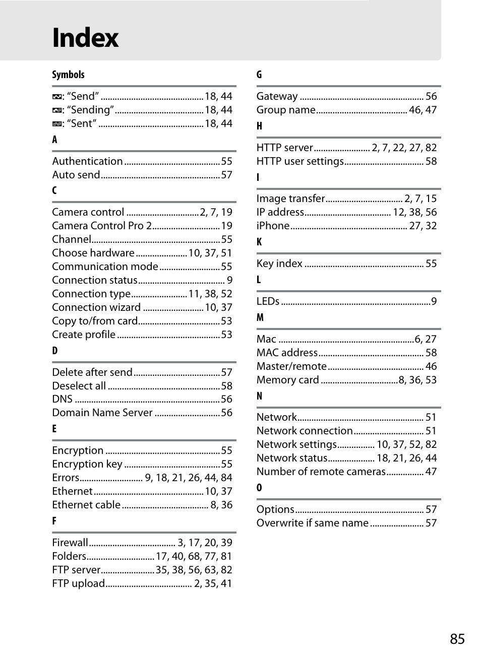 Index | Nikon D4S User Manual | Page 95 / 100