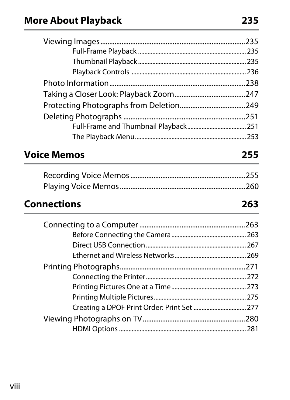More about playback 235, Connections 263 | Nikon D4 User Manual | Page 10 / 484