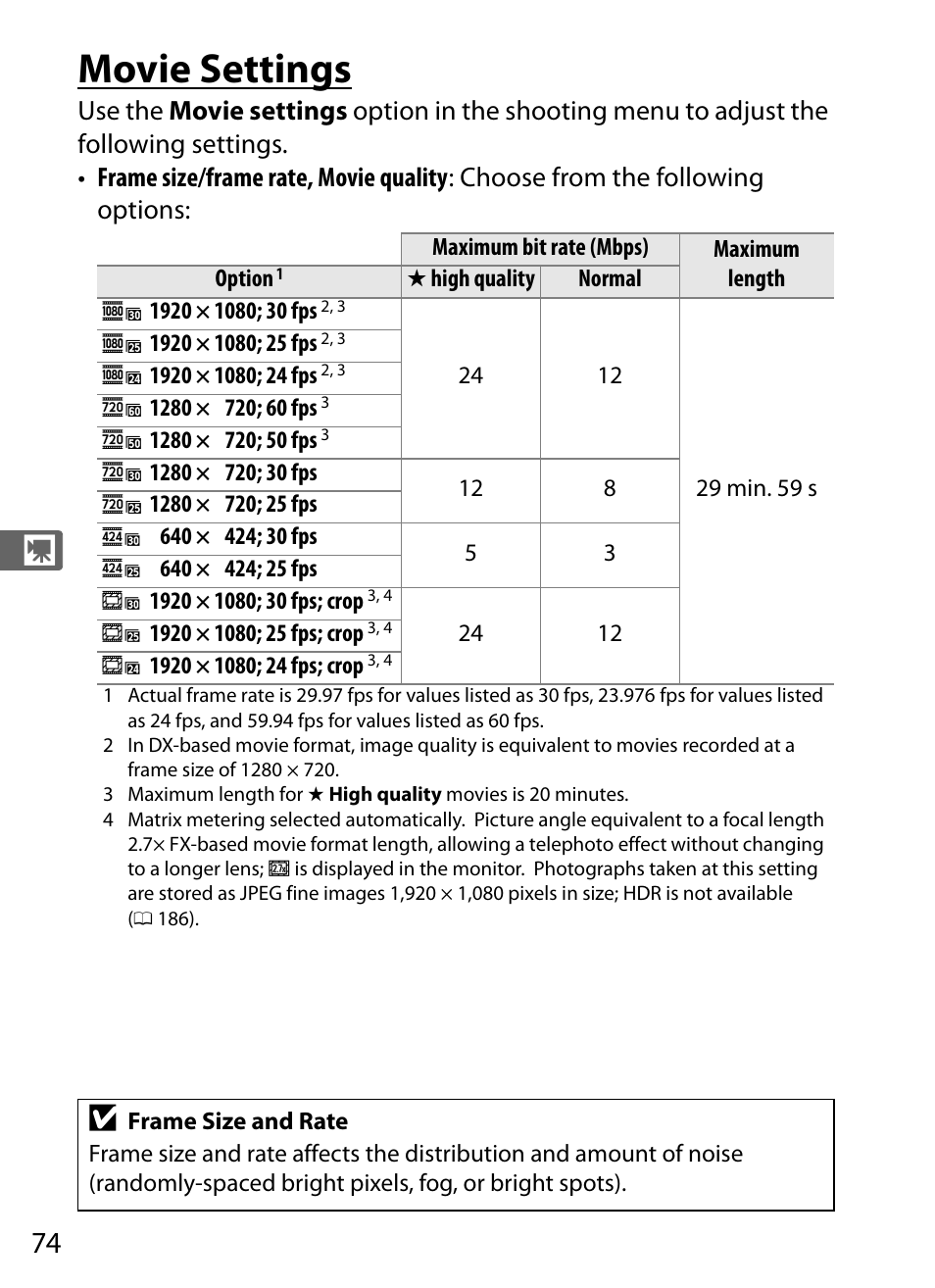 Movie settings, Menu | Nikon D4 User Manual | Page 100 / 484