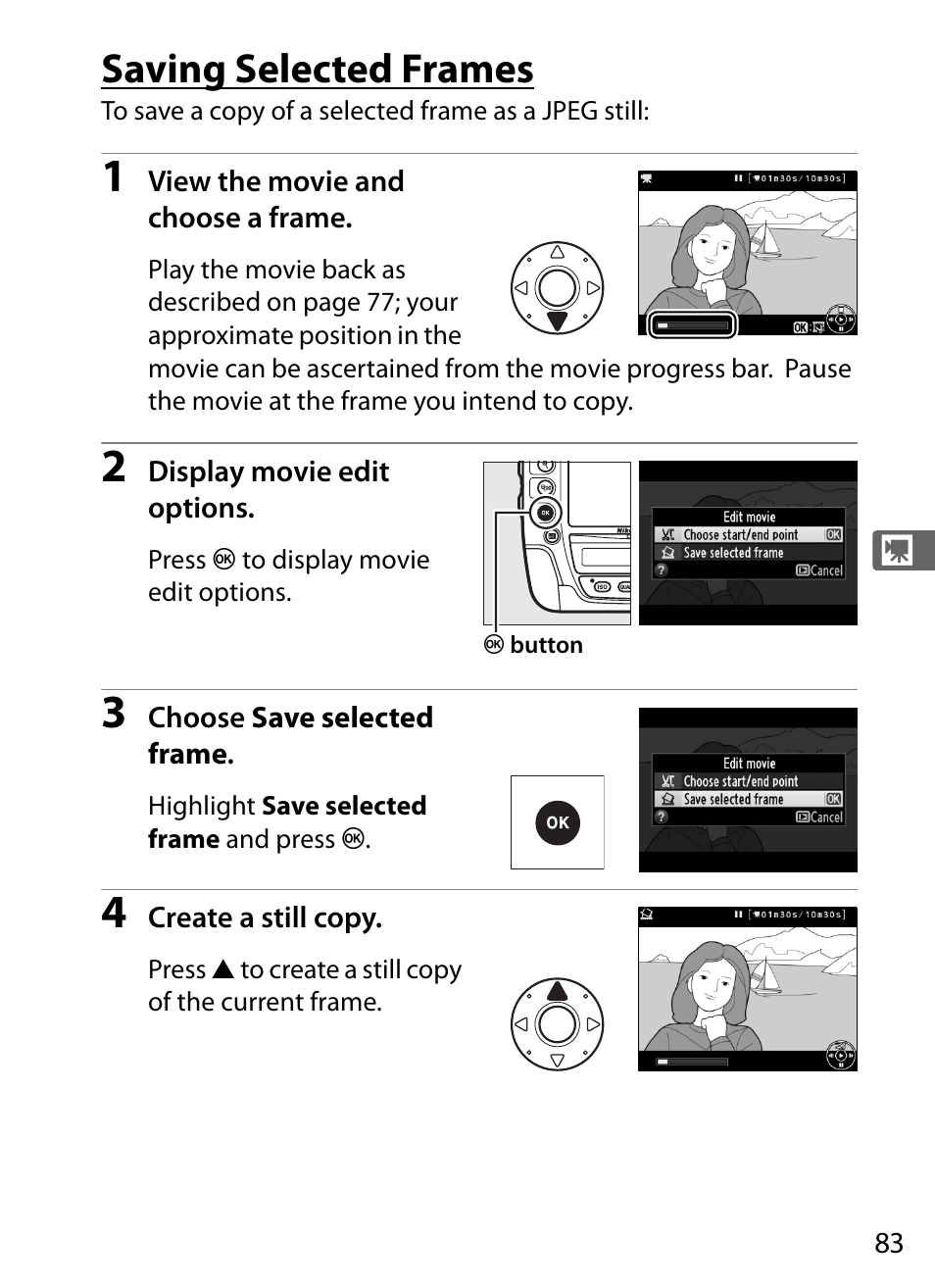 Saving selected frames | Nikon D4 User Manual | Page 109 / 484