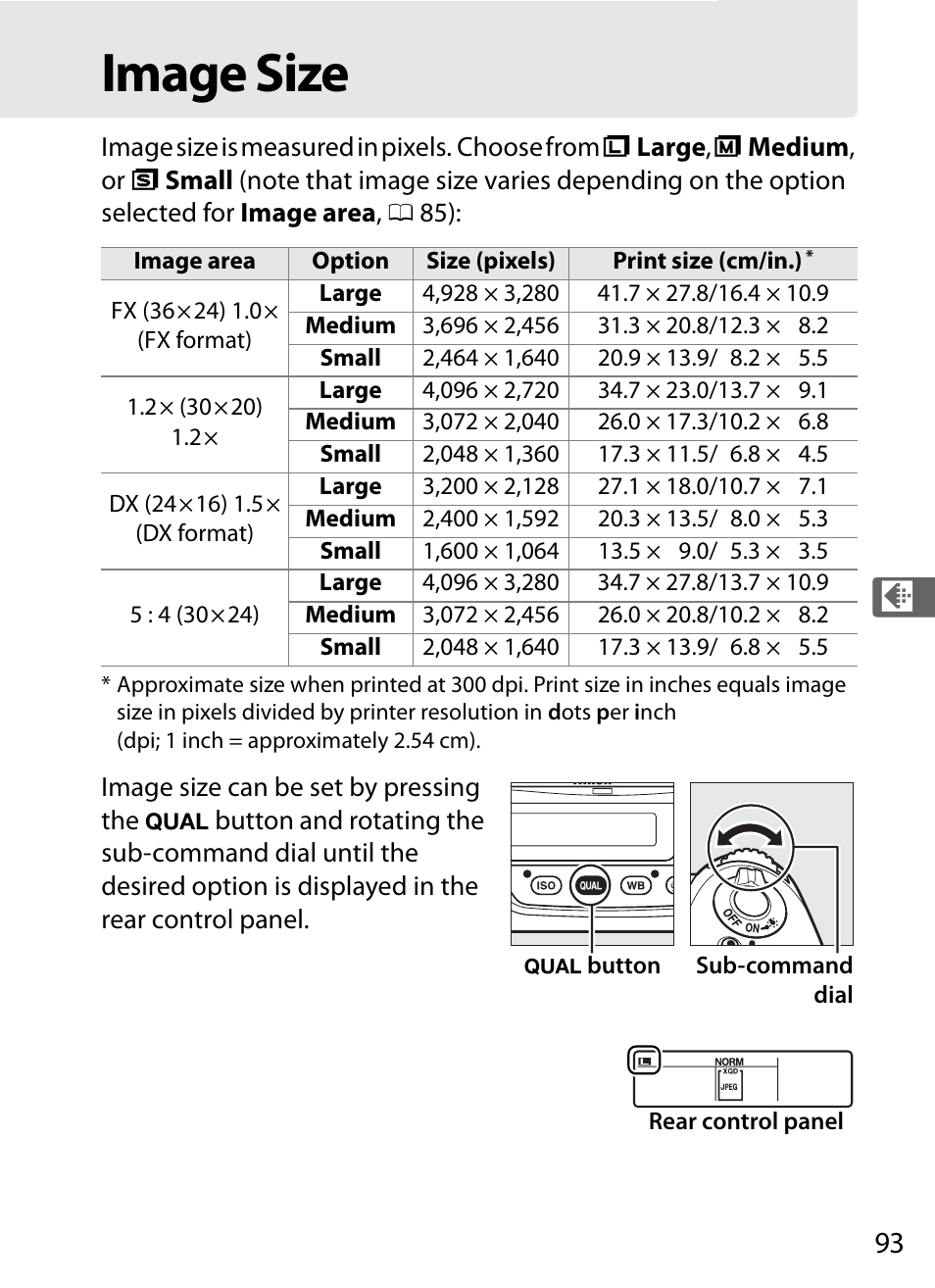 Image size | Nikon D4 User Manual | Page 119 / 484