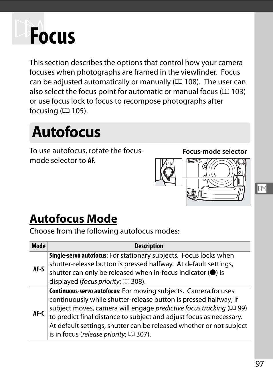 Focus, Autofocus, Autofocus mode | Nikon D4 User Manual | Page 123 / 484