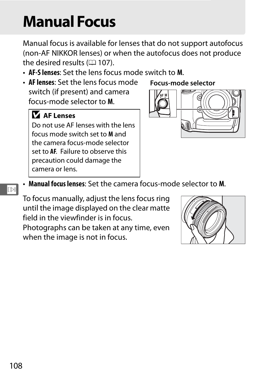 Manual focus | Nikon D4 User Manual | Page 134 / 484