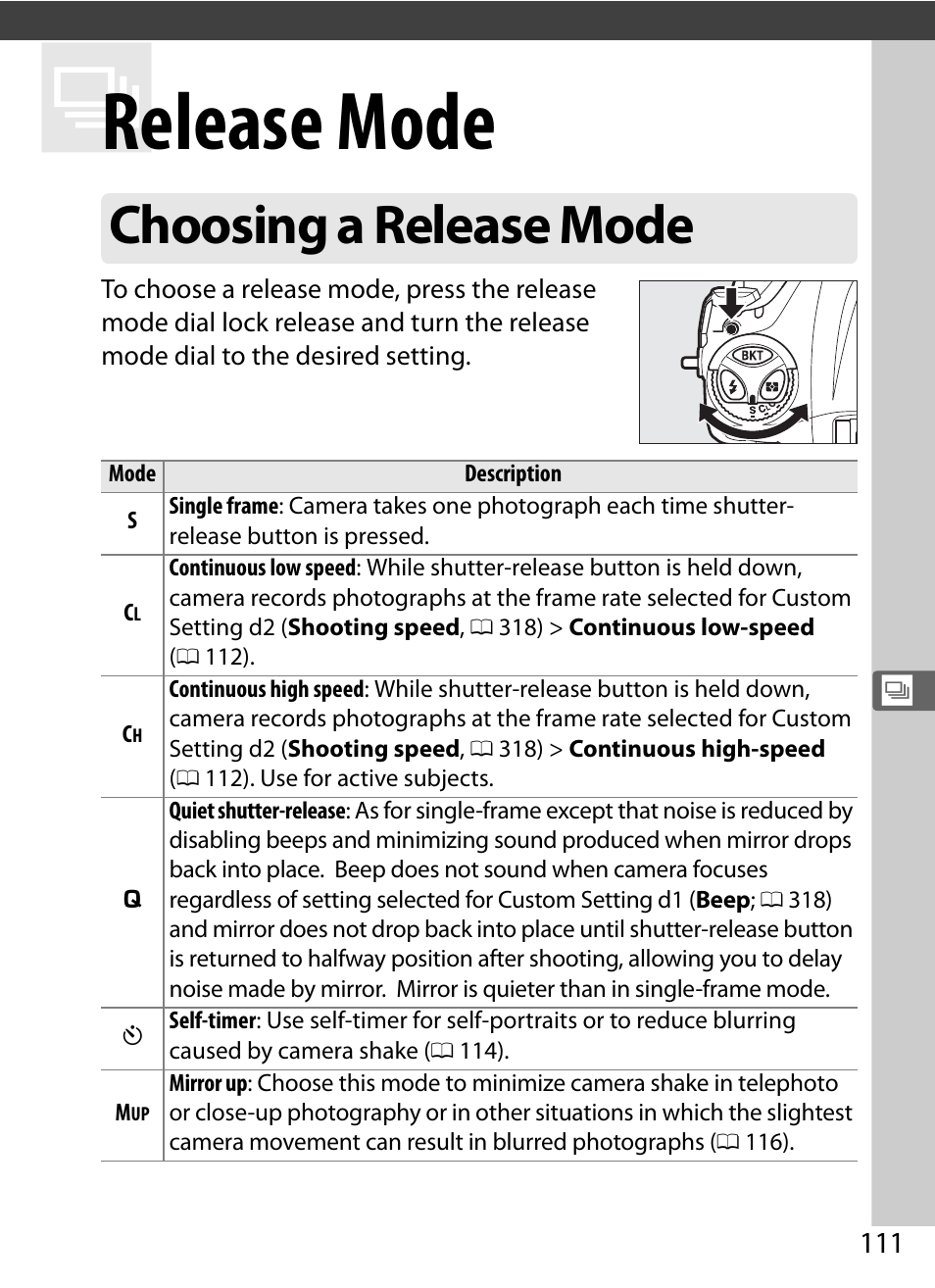 Release mode, Choosing a release mode | Nikon D4 User Manual | Page 137 / 484