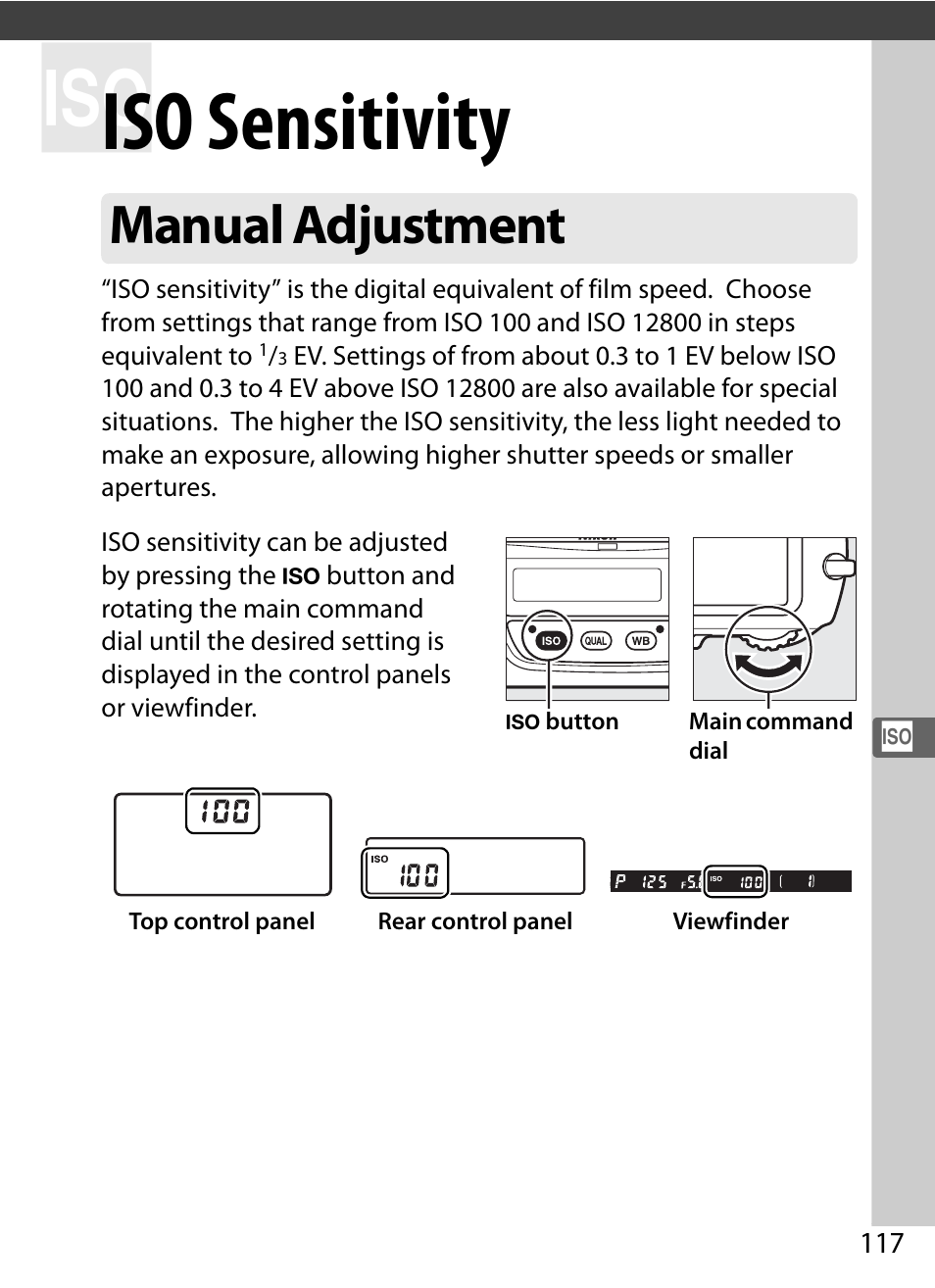 Iso sensitivity, Manual adjustment | Nikon D4 User Manual | Page 143 / 484