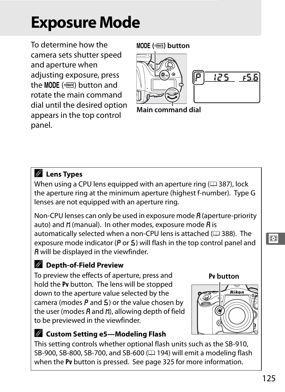 Exposure mode | Nikon D4 User Manual | Page 151 / 484