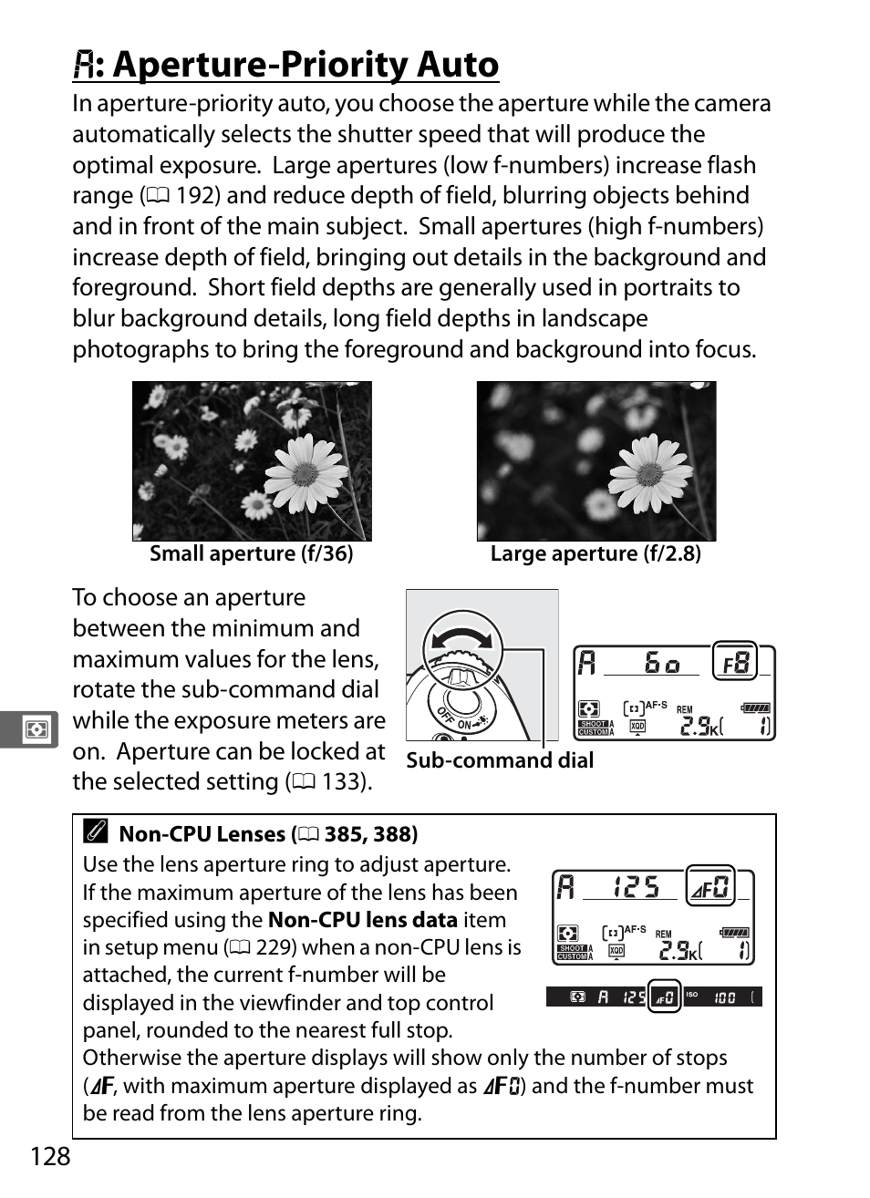 A: aperture-priority auto, G: aperture-priority auto, G : aperture-priority auto | Nikon D4 User Manual | Page 154 / 484