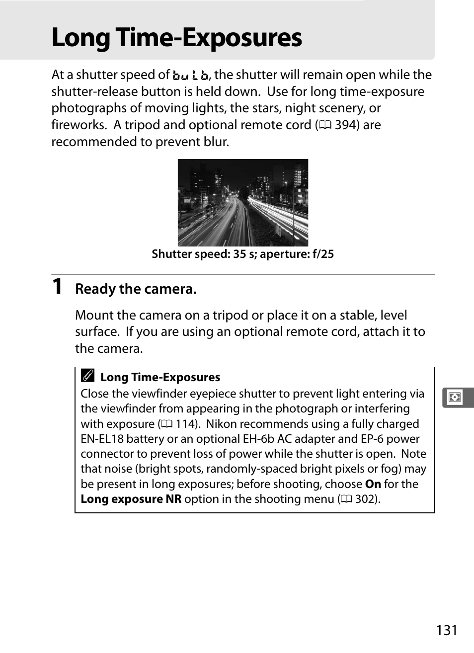 Long time-exposures | Nikon D4 User Manual | Page 157 / 484