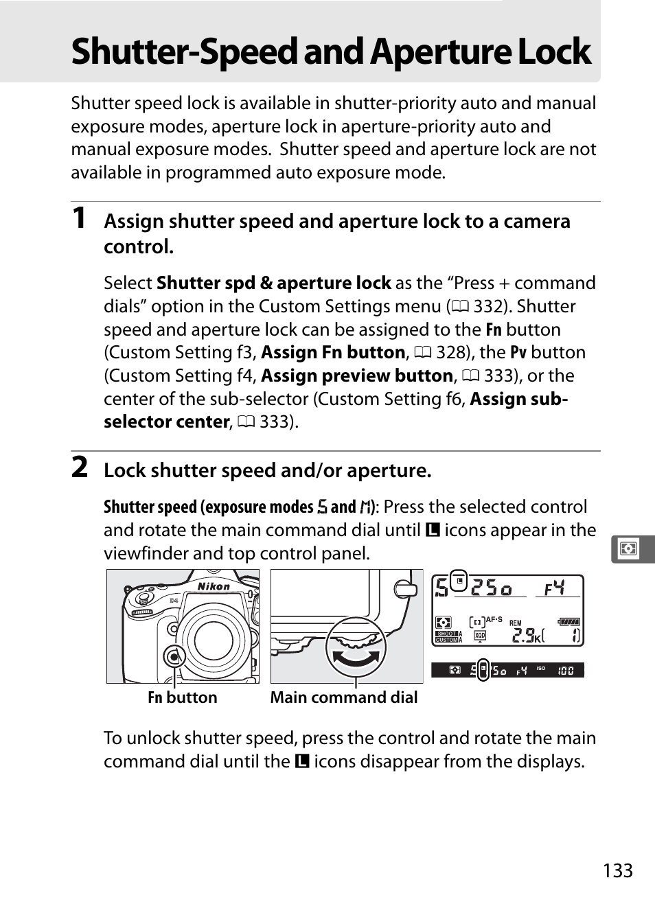 Shutter-speed and aperture lock | Nikon D4 User Manual | Page 159 / 484