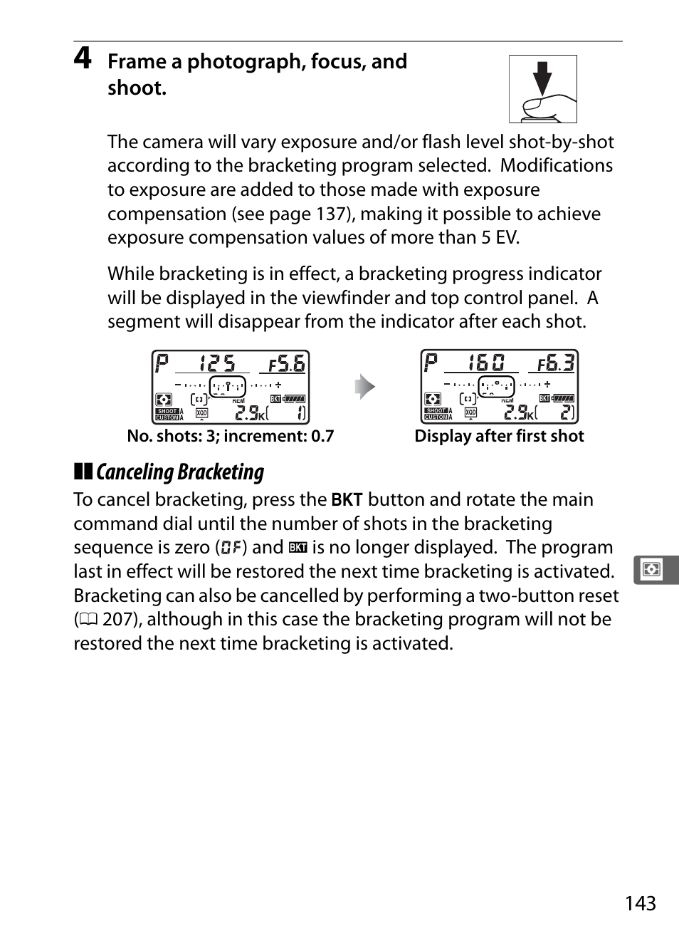 Canceling bracketing | Nikon D4 User Manual | Page 169 / 484