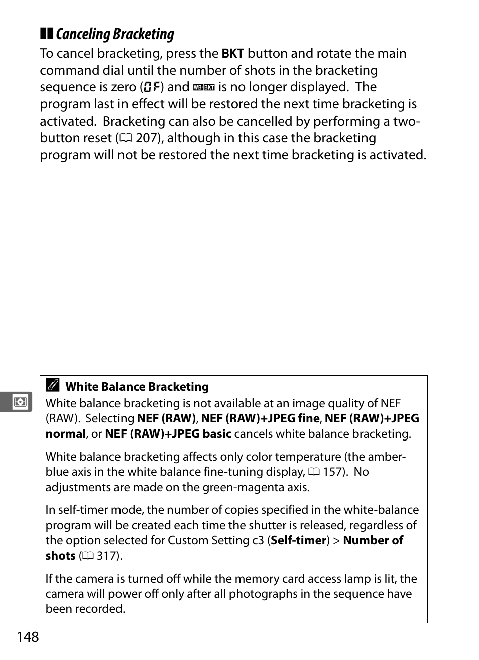 Canceling bracketing | Nikon D4 User Manual | Page 174 / 484