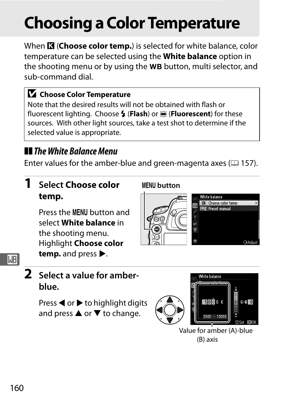 Choosing a color temperature | Nikon D4 User Manual | Page 186 / 484