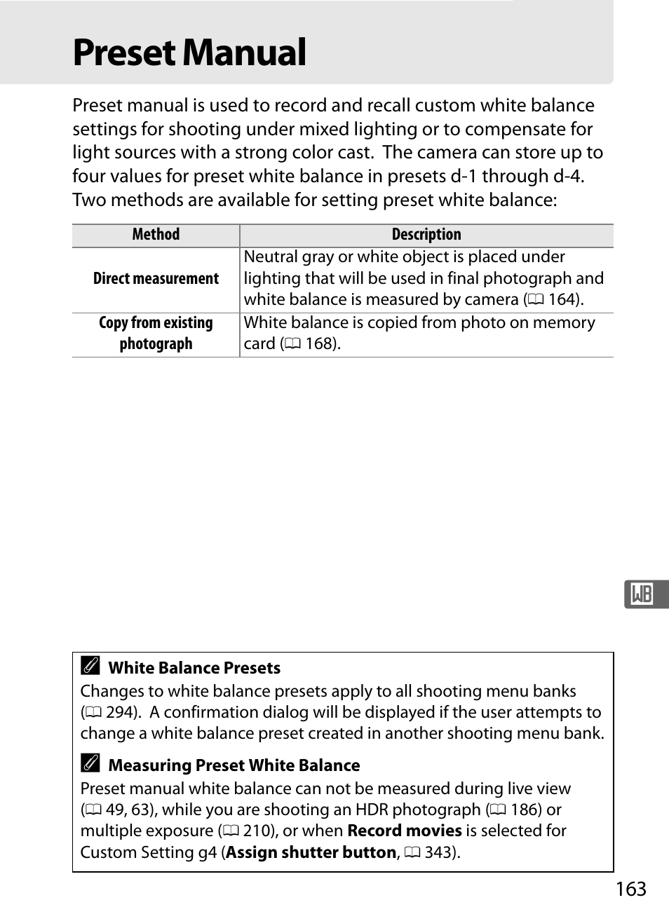 Preset manual | Nikon D4 User Manual | Page 189 / 484