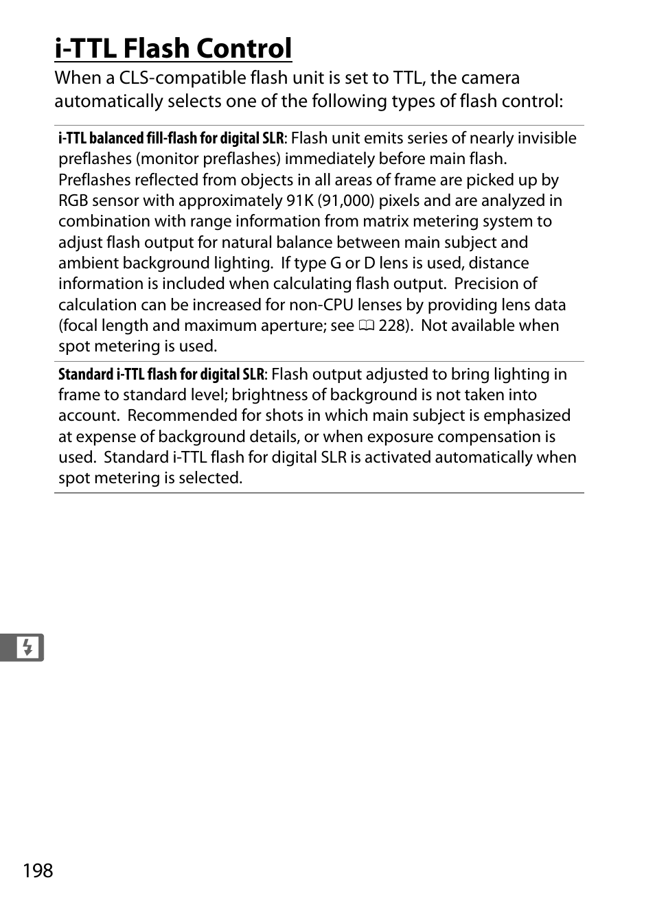 I-ttl flash control | Nikon D4 User Manual | Page 224 / 484
