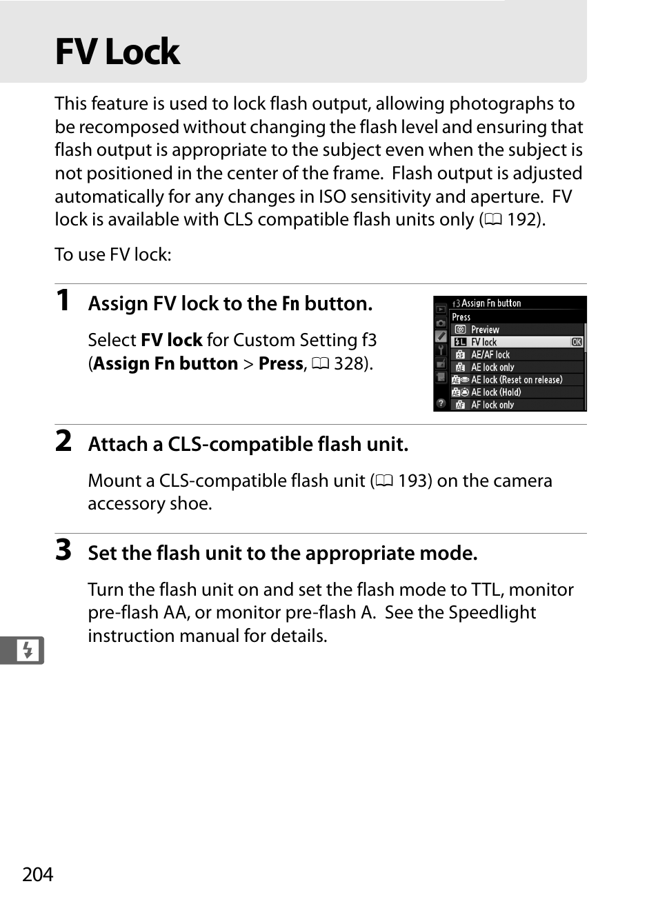 Fv lock | Nikon D4 User Manual | Page 230 / 484