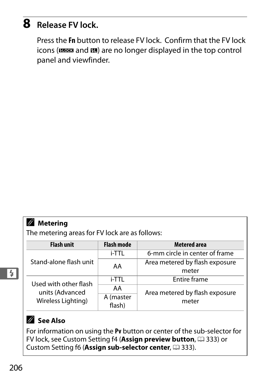 Release fv lock | Nikon D4 User Manual | Page 232 / 484