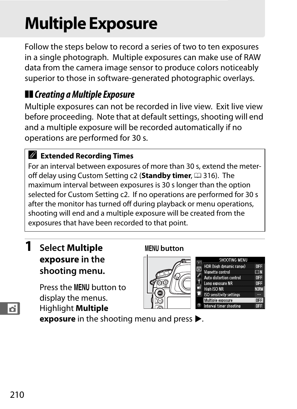 Multiple exposure, 0 210), and, 0 210), or when | 0 210) or in | Nikon D4 User Manual | Page 236 / 484