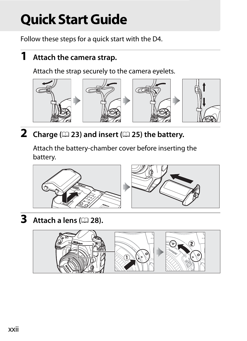 Quick start guide, Xxii | Nikon D4 User Manual | Page 24 / 484