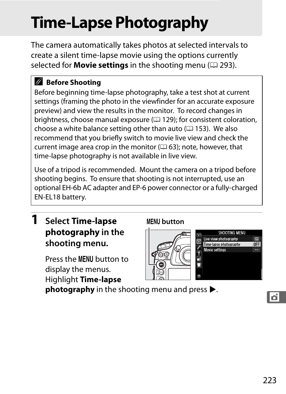 Time-lapse photography | Nikon D4 User Manual | Page 249 / 484
