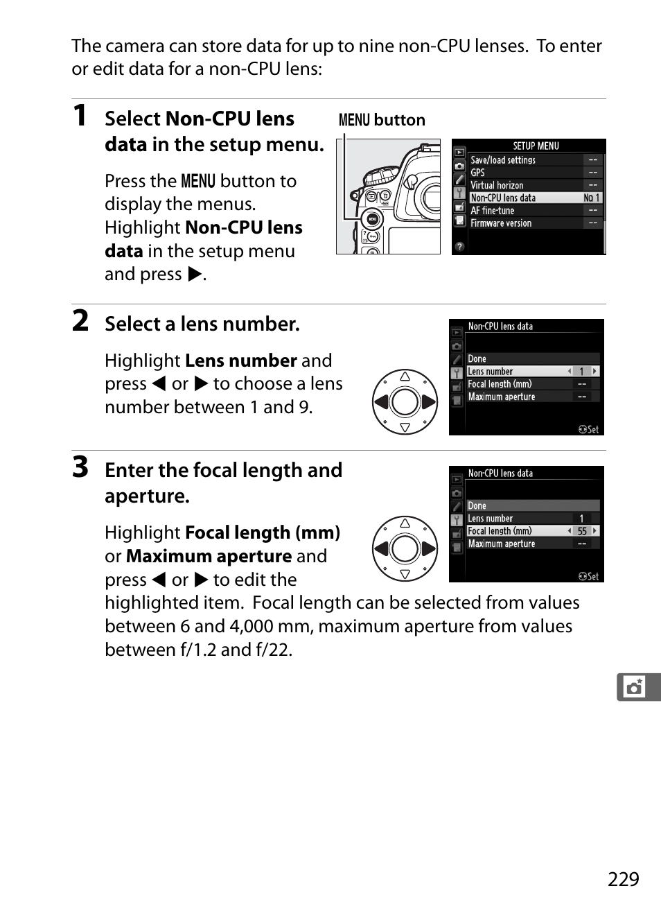 In setup menu, 0 229) w | Nikon D4 User Manual | Page 255 / 484