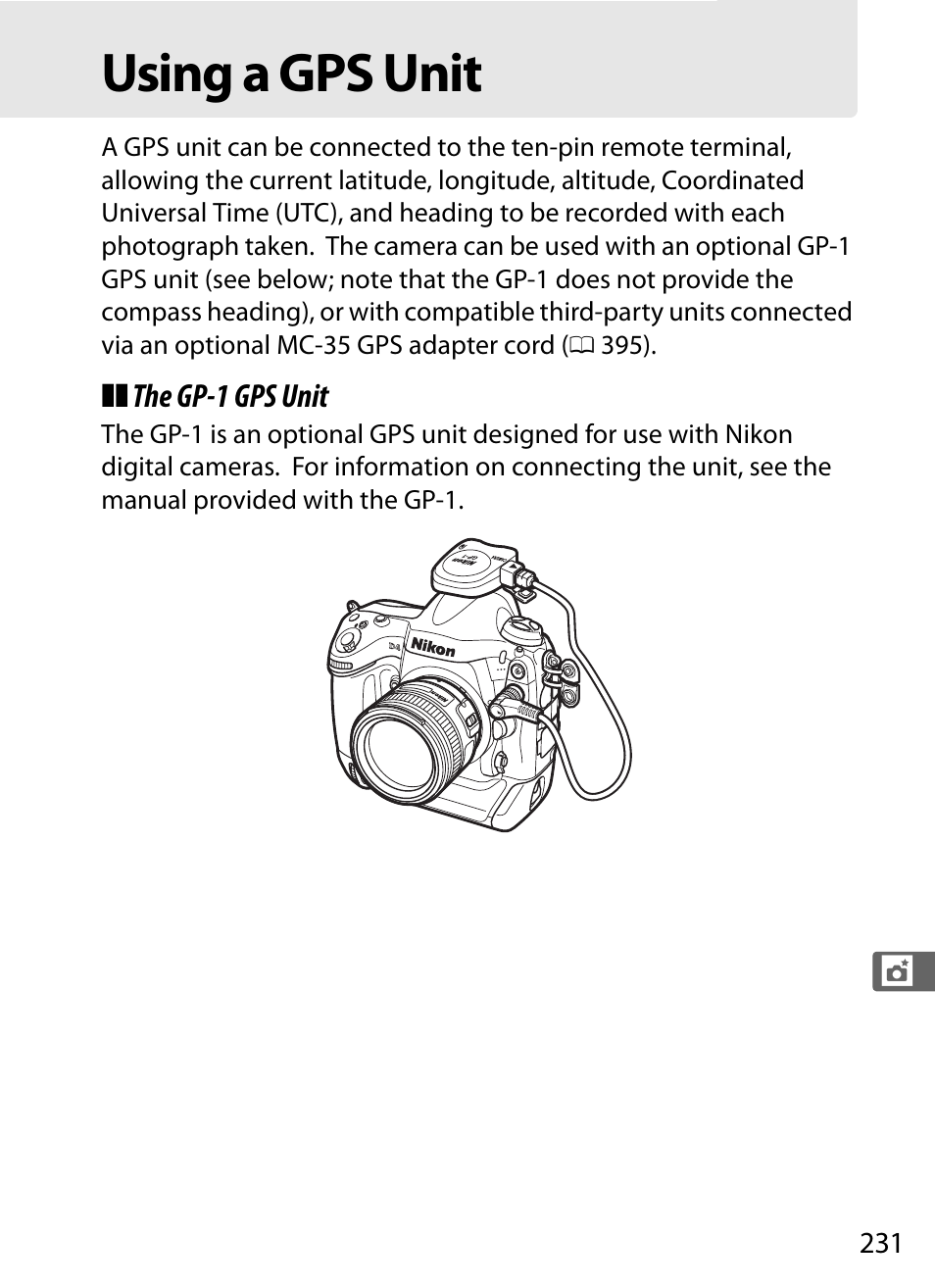 Using a gps unit | Nikon D4 User Manual | Page 257 / 484