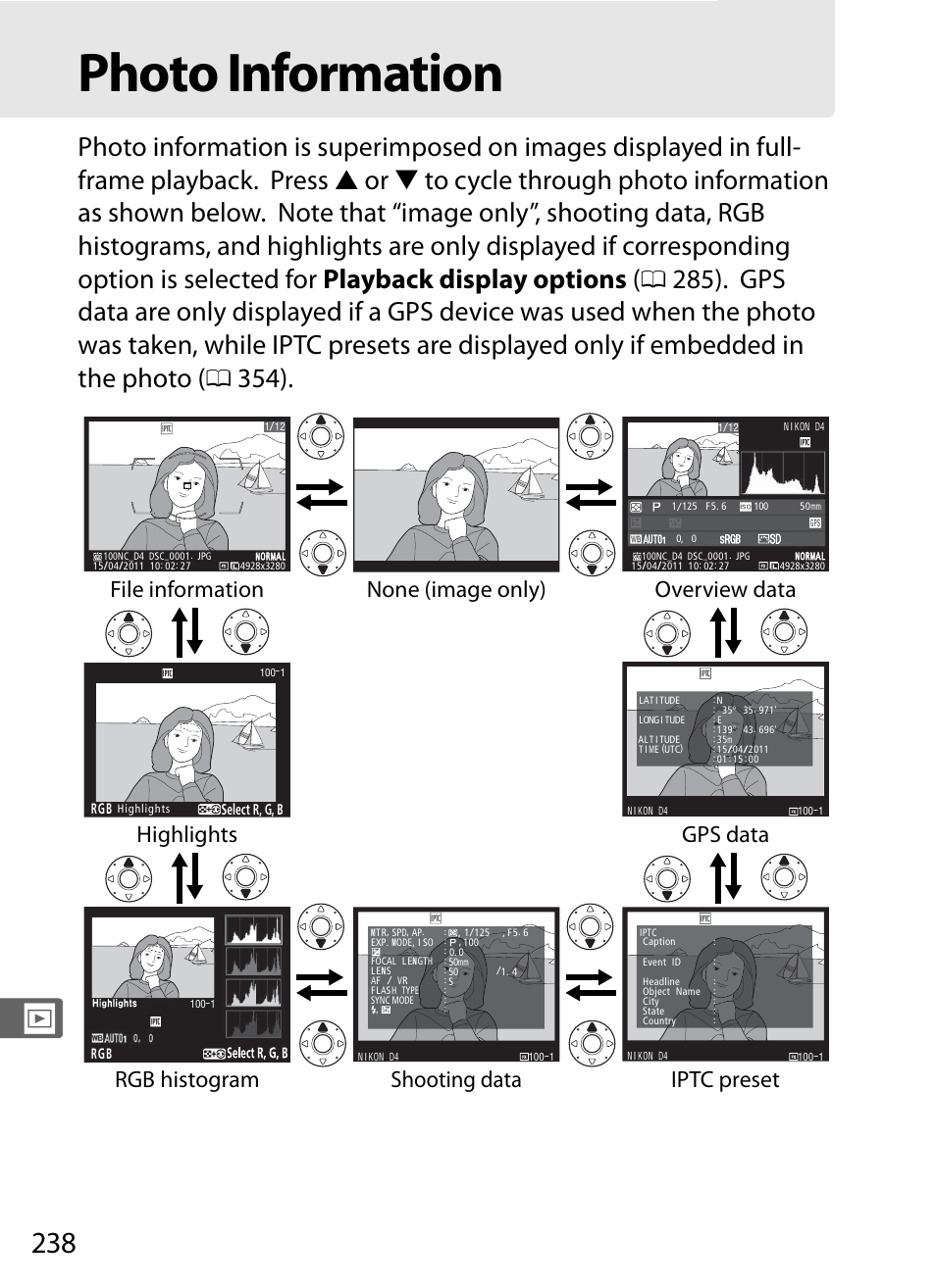 Photo information | Nikon D4 User Manual | Page 264 / 484