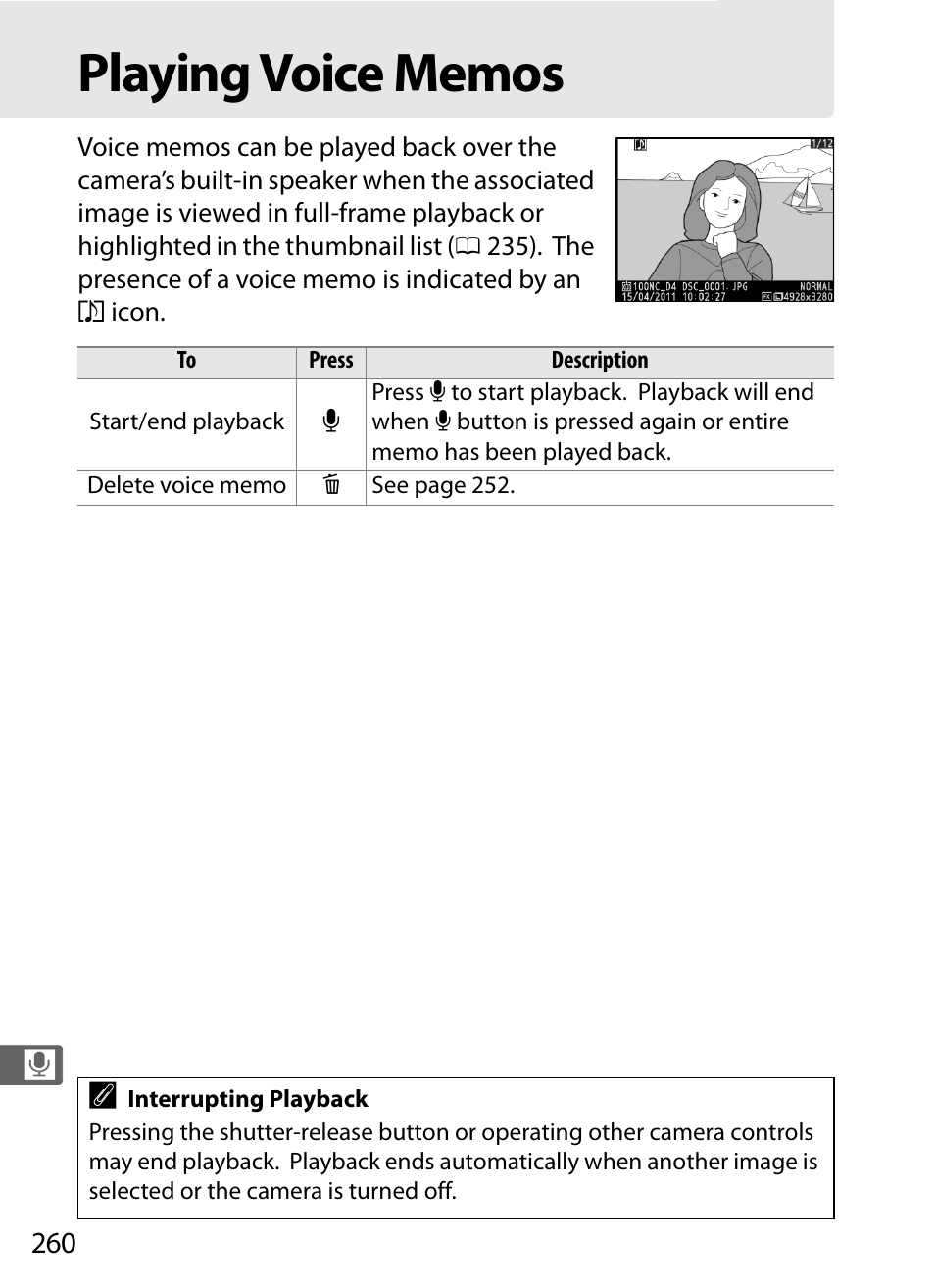 Playing voice memos | Nikon D4 User Manual | Page 286 / 484