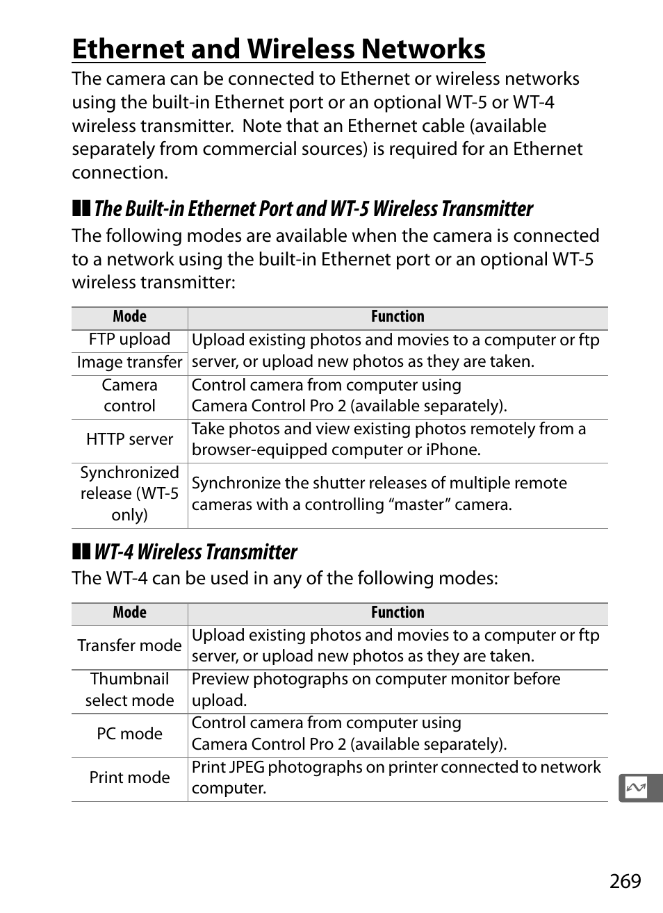 Ethernet and wireless networks, Wt-4 wireless transmitter | Nikon D4 User Manual | Page 295 / 484