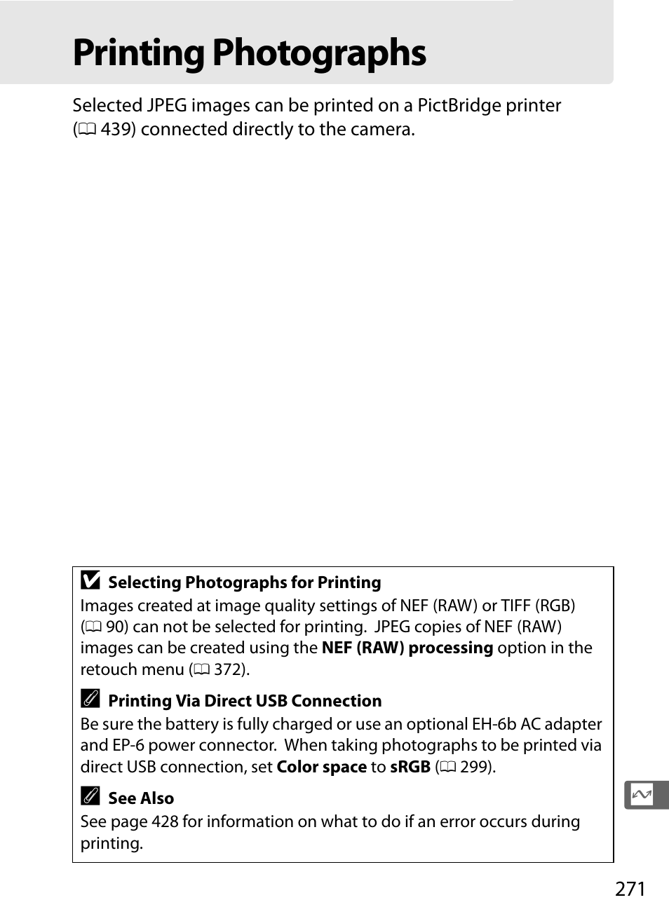 Printing photographs | Nikon D4 User Manual | Page 297 / 484