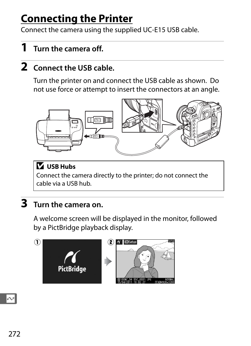 Connecting the printer | Nikon D4 User Manual | Page 298 / 484