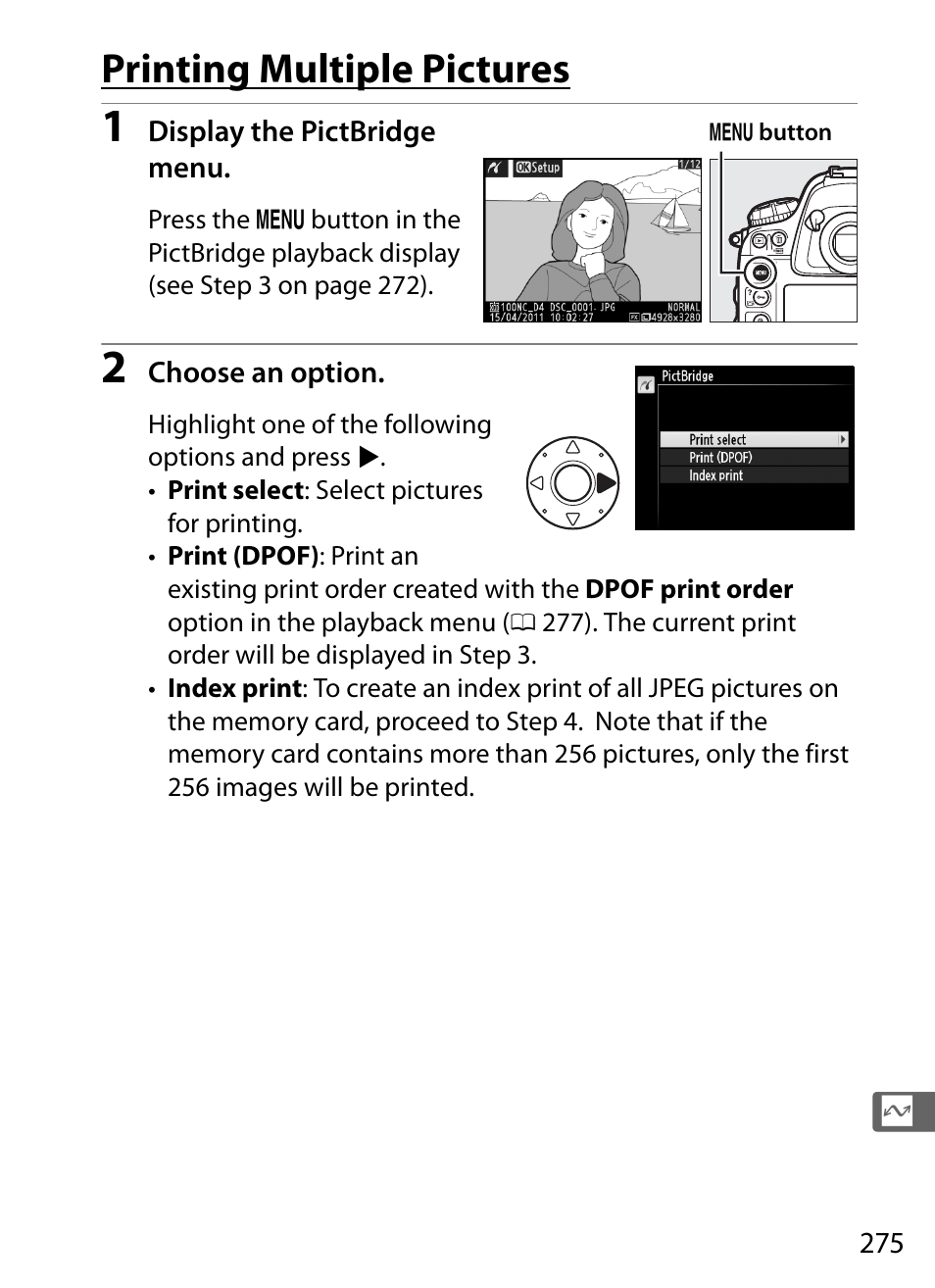 Printing multiple pictures | Nikon D4 User Manual | Page 301 / 484