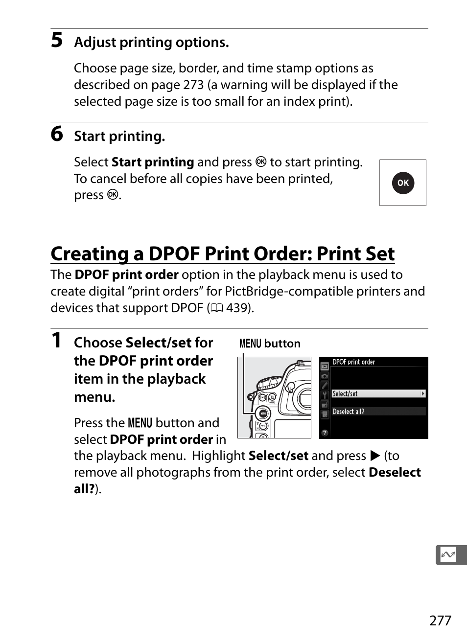 Creating a dpof print order: print set | Nikon D4 User Manual | Page 303 / 484