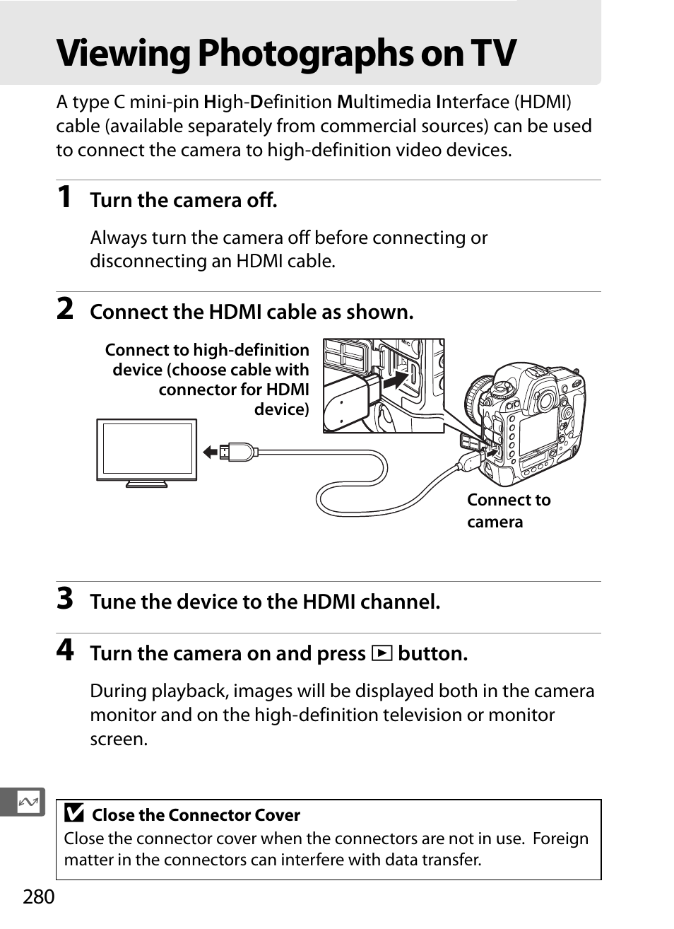 Viewing photographs on tv | Nikon D4 User Manual | Page 306 / 484