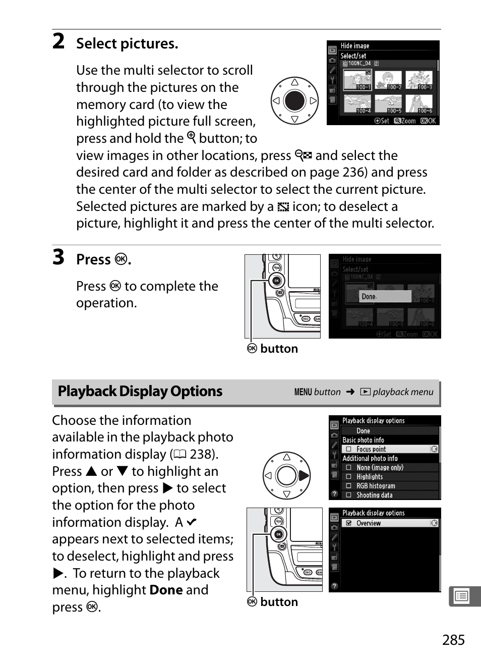 Playback display options | Nikon D4 User Manual | Page 311 / 484