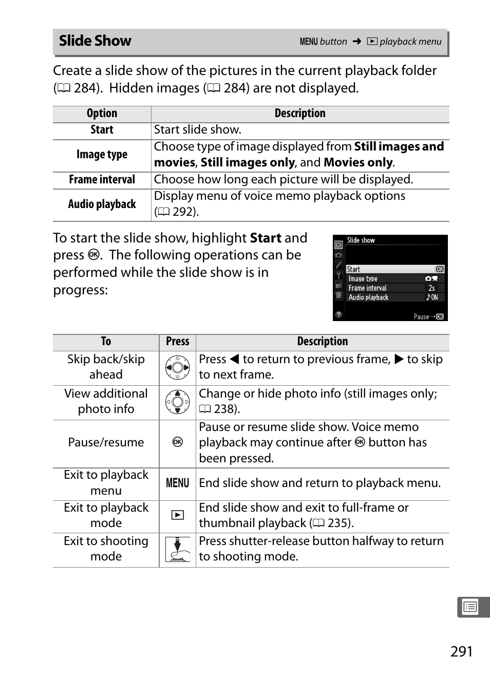 Slide show | Nikon D4 User Manual | Page 317 / 484