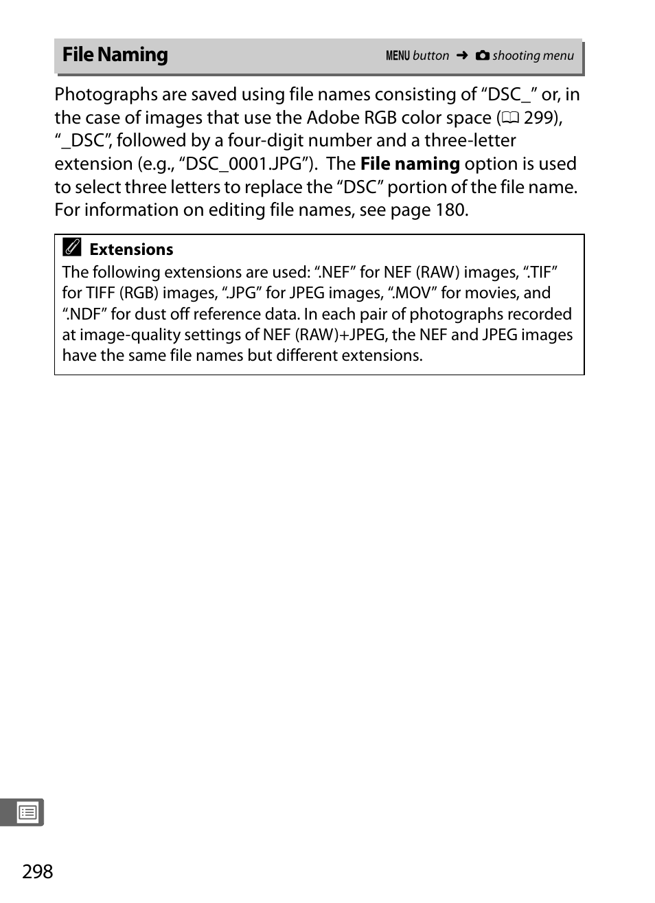 File naming | Nikon D4 User Manual | Page 324 / 484
