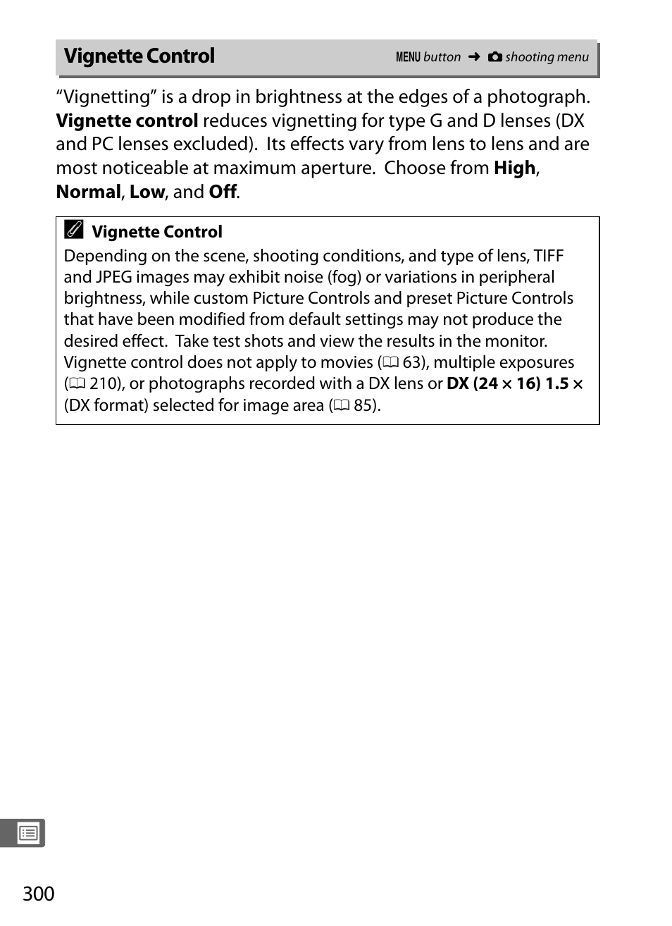 Vignette control, 0 300), distor | Nikon D4 User Manual | Page 326 / 484