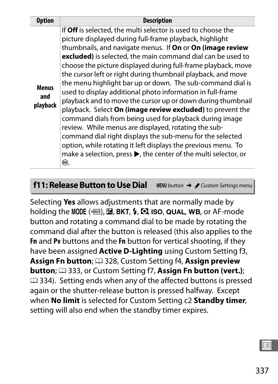 F11: release button to use dial | Nikon D4 User Manual | Page 363 / 484