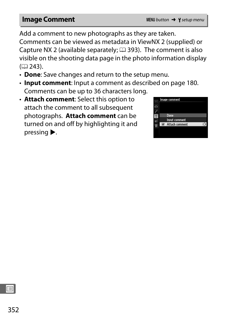 Image comment | Nikon D4 User Manual | Page 378 / 484