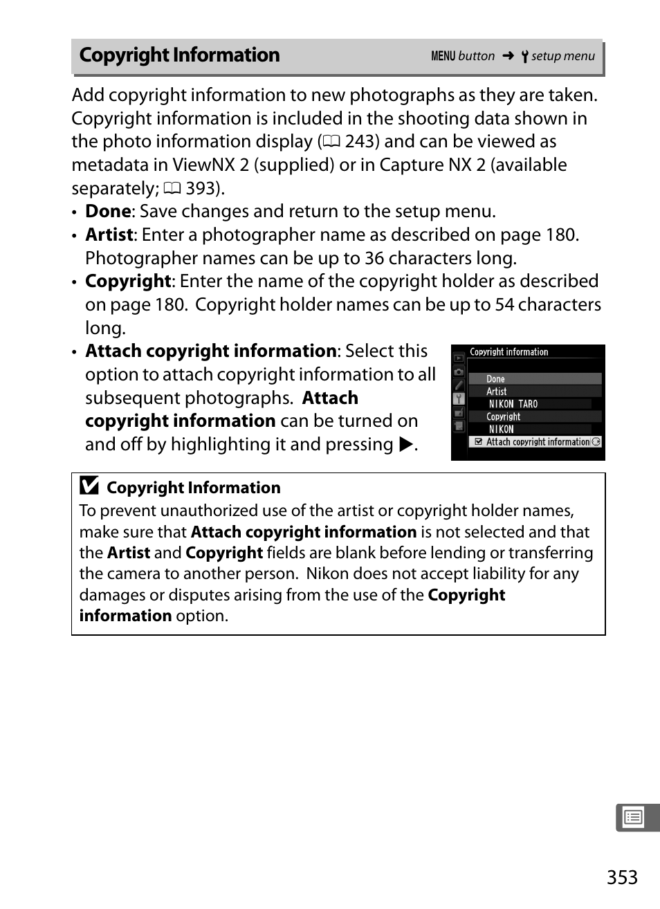 Copyright information | Nikon D4 User Manual | Page 379 / 484