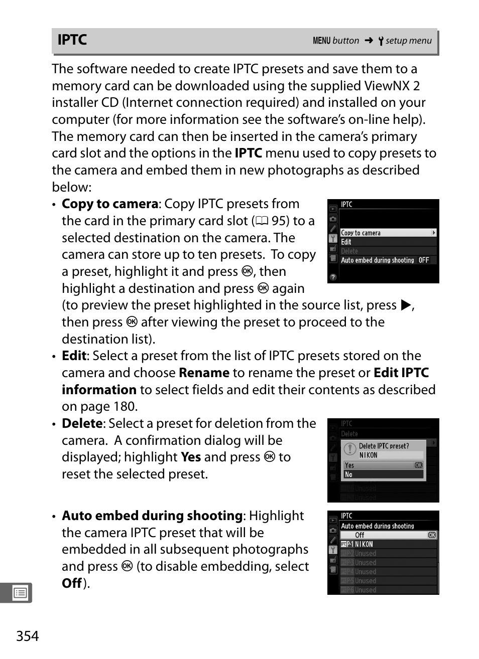 Iptc, Et ( 0 354) | Nikon D4 User Manual | Page 380 / 484