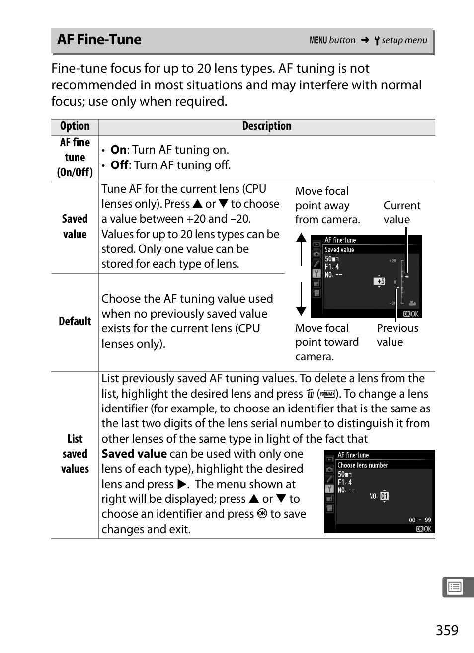 Af fine-tune | Nikon D4 User Manual | Page 385 / 484