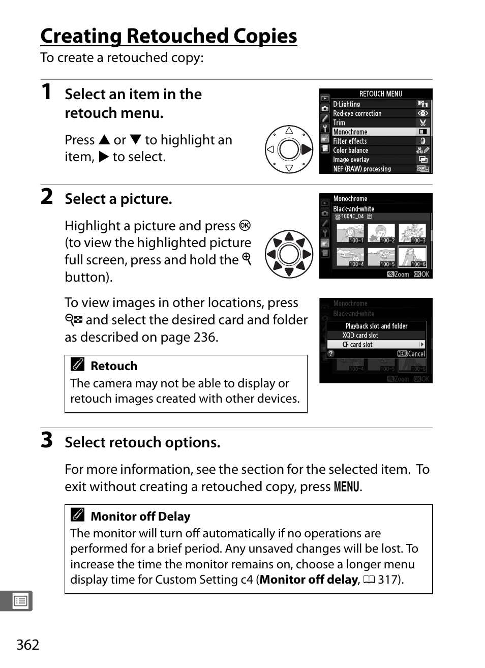 Creating retouched copies | Nikon D4 User Manual | Page 388 / 484