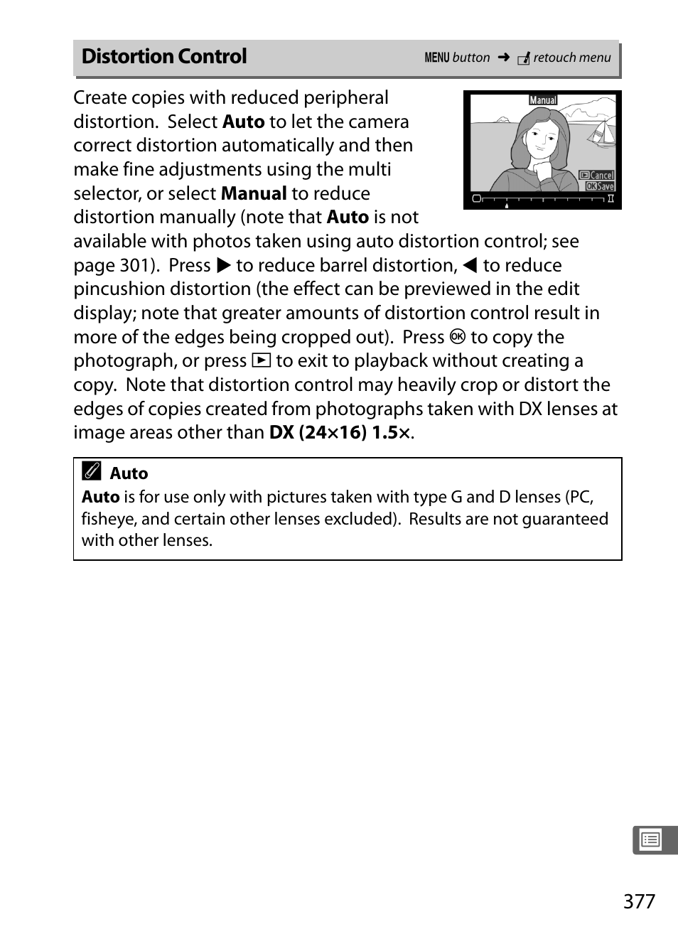 Distortion control | Nikon D4 User Manual | Page 403 / 484