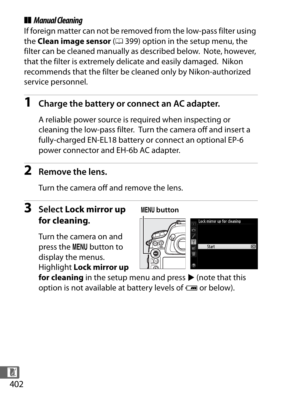 Manual cleaning | Nikon D4 User Manual | Page 428 / 484